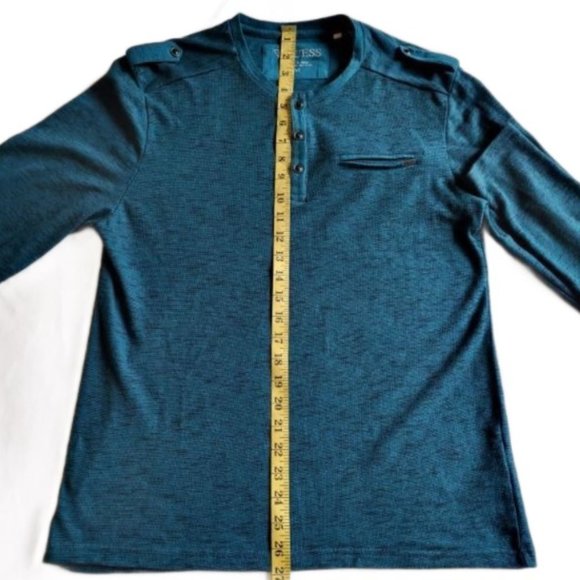 Guess Henley style sweater, teal green, medium - Picture 4 of 9